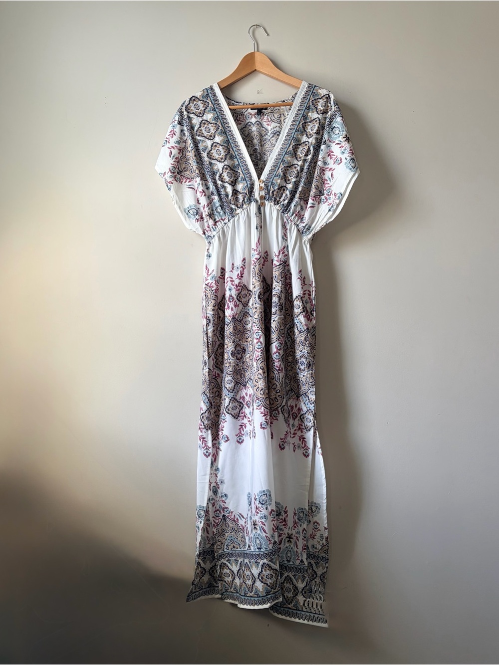 White Floral Print Boho Maxi beach cover